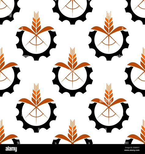 Wheat Stalk With A Gear Wheel Icon Seamless Pattern For Conceptual