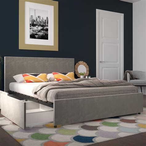 Novogratz Kelly Upholstered Bed With Storage Drawers Light Gray Velvet