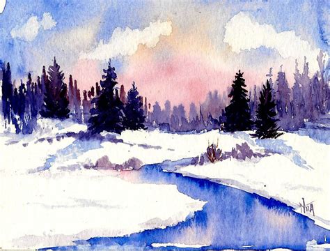 Simple Winter Watercolor Landscapes Images