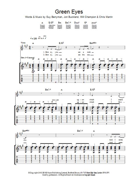 Green Eyes By Coldplay Guitar Tab Guitar Instructor