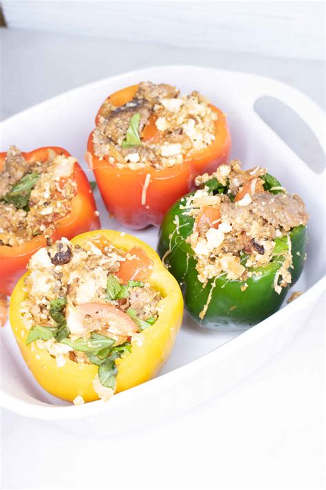 Italian Sausage And Cauliflower Rice Stuffed Peppers All She Cooks