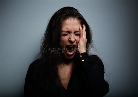 Closeup Portrait Of Angry Sad And Desperate Shouting Woman Stock Image