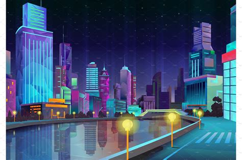 Night City Urban Style Downtown Custom Designed Illustrations