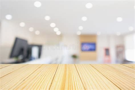 Wood Table With Abstract Blur Office Desk Workplace Stock Photo Image