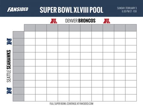 2014 Super Bowl Pool Template Super Bowl Xlviii Seahawks Vs Broncos