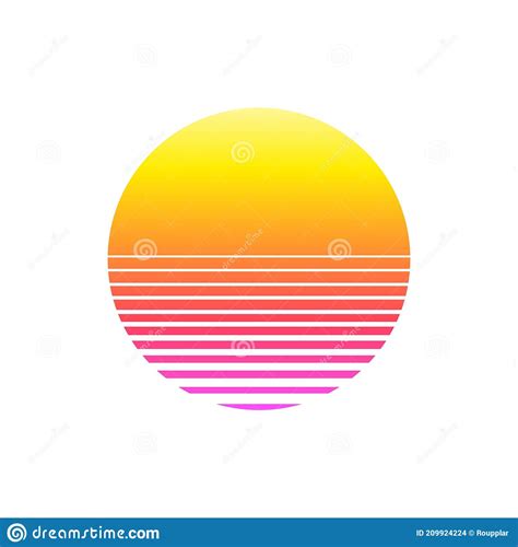 Retro Sunset In 80s Style On White Background Retrowave Synthwave