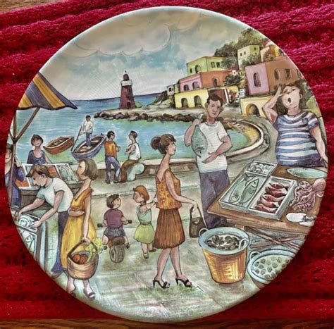 Vintage Brunelli Plate Charger 11 Italian Fish Market Scene No Flaws