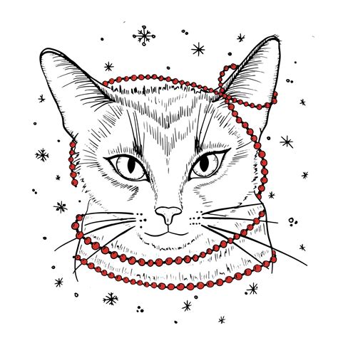 Retrato Dibujado A Mano De Gato Con Guirnalda Ilustración Vectorial