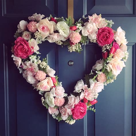 Large Pink Flower Heart Wreath Valentines Day Front Door Etsy
