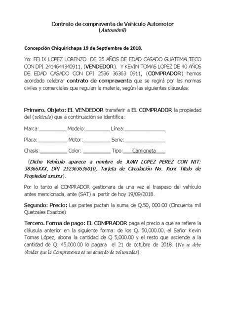 Contrato Compraventa De Carro Y Moto Pdf Gobierno Business