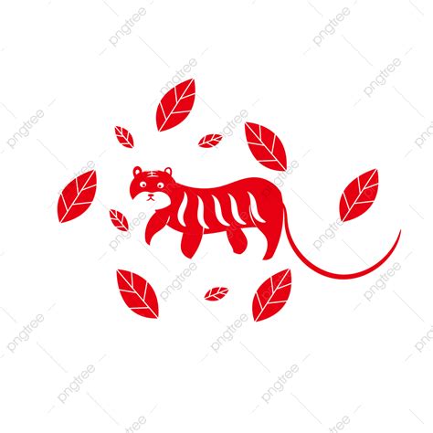Tiger Paper Cut Hd Transparent Paper Cut Red Tiger Decorative Elements