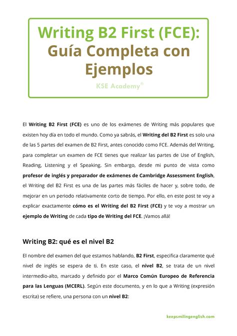 Writing B2 Guía Con Ejemplos El Writing B2 First Fce Es Uno De Los