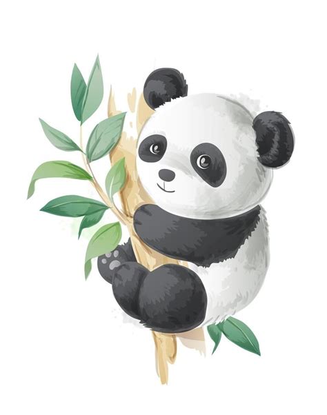 Cute Cartoon Panda On A Tree Illustration Arte De Panda Ilustração