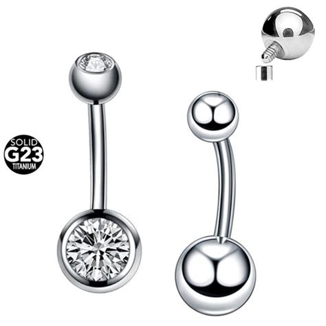 14g Solid G23 Implant Grade Titanium Belly Button Ring Internally Threaded Cz Navel Piercing