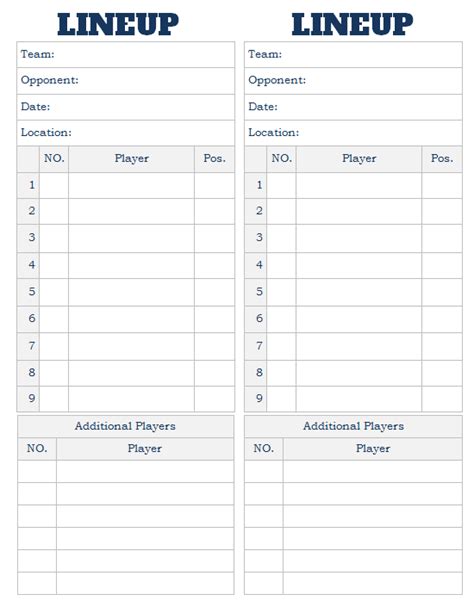 Baseball Lineup Cards Free Download Aashe