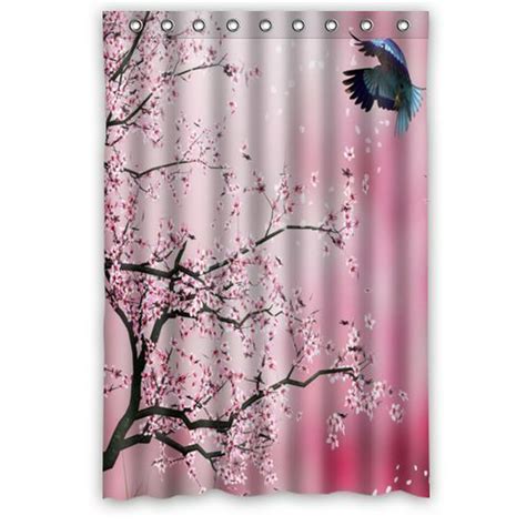 Greendecor Beautiful Cherry Blossom Tree Japan Cherry Blossom Waterproof Shower Curtain Set With