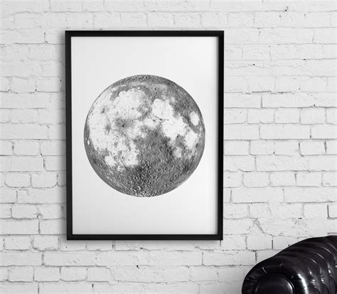 Full Moon Print Moon Art Print Printable Poster Black And Etsy