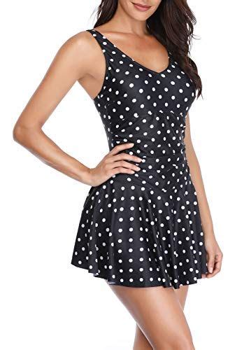 Soft Cloudy Women One Piece Skirt Polka Dot Swimsuit Ruched Retro