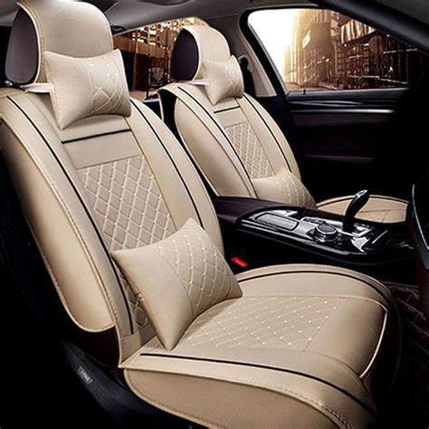 2x car front driver passenger seat cover beige pu leather universal in automobiles seat covers