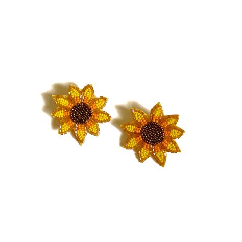 Sunflower Beaded Statement Earrings Etsy