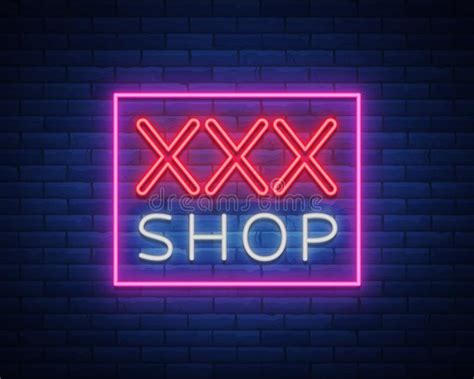 Sex Shop Neon Sign Adults Store Banner Vector Illustration Stock