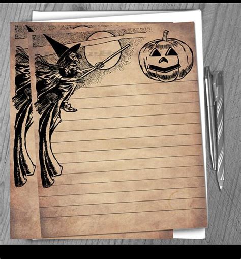 Printable Writing Paper Vintage Halloween Witch Border Old Vintage