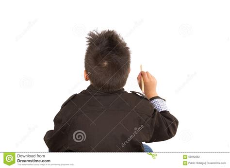 Little Boy Facing Backwards Drawing In The Air Stock Photo Image Of