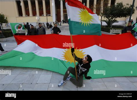 Athens Greece 1st November 2014 A Kurdish Protester Poses With A
