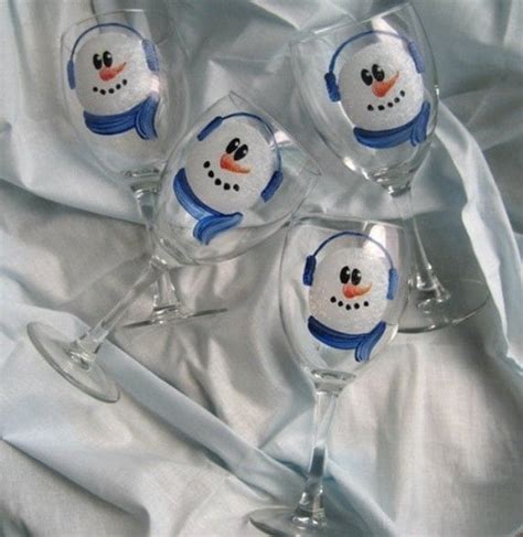 Items Similar To Snowman Wine Glasses Hand Painted Set 4 On Etsy