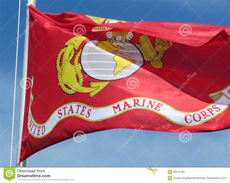 United States Marine Corps Flag With Blue Sky Editorial Stock Photo