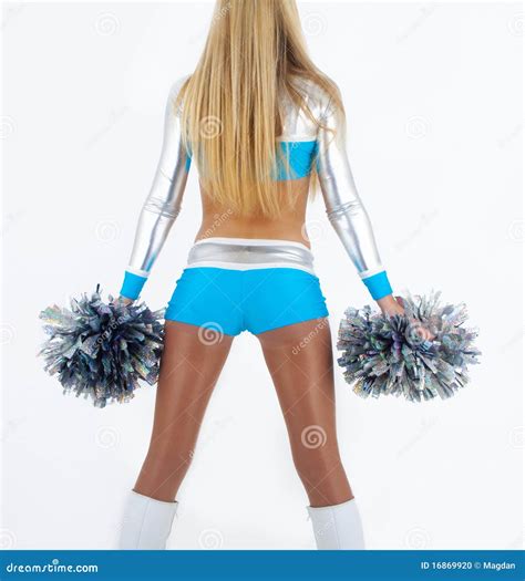 Blond Cheerleader With Pom Poms Stock Photo Image