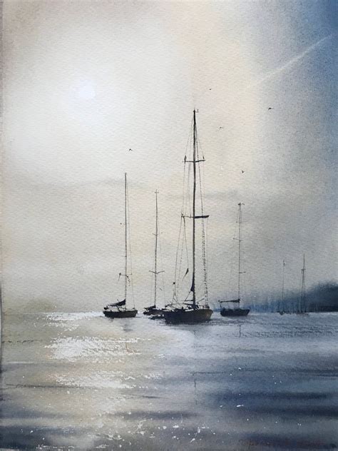 Sailboat And Clouds Watercolor Painting Original Art Etsy In