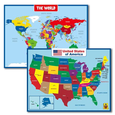 Buy 2 Pack Usa And World Wall Map For Kidsadults Colorful Countries