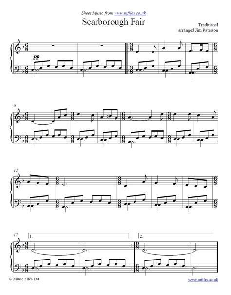 Scarborough Fair Traditional English Folk Song Piano Arrangement By