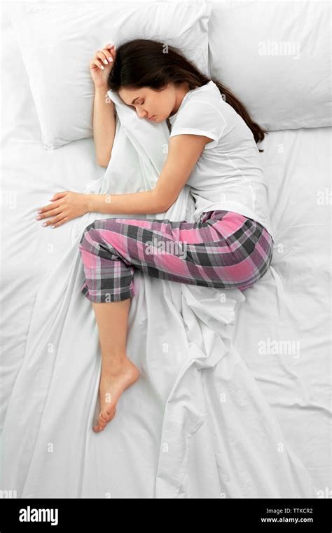 Beautiful Woman In Bed Top View Stock Photo Alamy