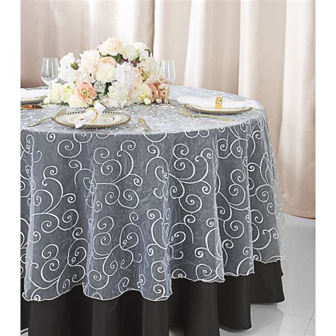 Wedding Linens Inc 108 Round Seamless Embroidered Organza Table