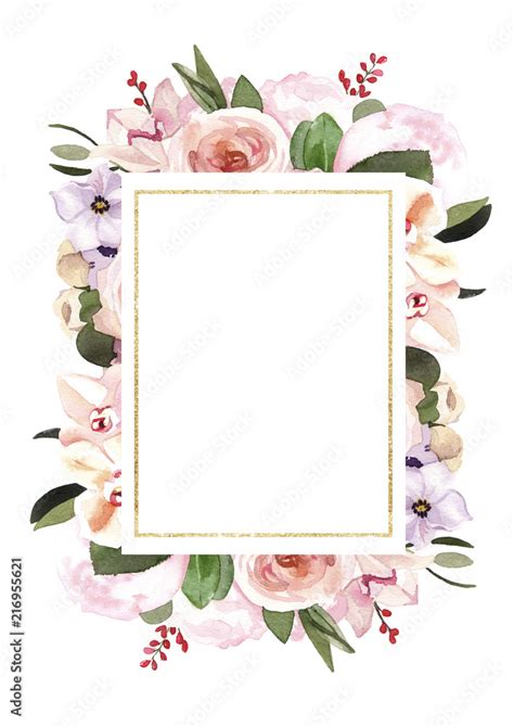 Hand Painted Watercolor Pastel Flowers Illustration Wedding Invitation