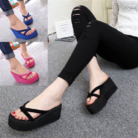 Womens Flip Flops High Heel Slippers Platform Summer Wedge Sandals