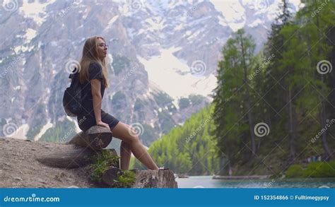 Woman Enjoying Lake And Mountain View Stock Photo Image Of Beauty