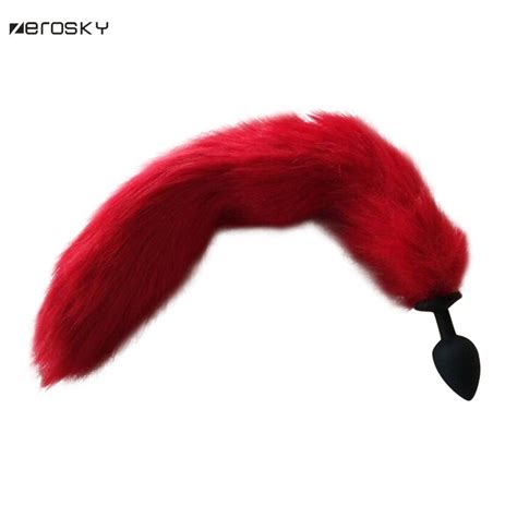 Zerosky Sexy Red Fox Tail Anal Plug Silicone Butt Plug Sex Toys For
