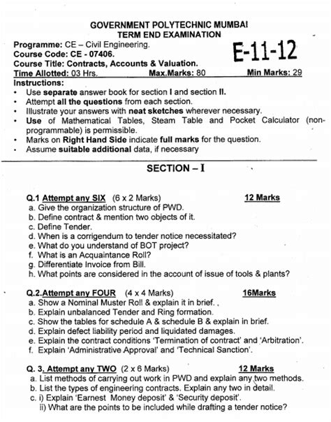 Question paper setting by kathirvel ayyaswamy 39313 views. Government Polytechnic Mumbai CE-07406 Contracts Accounts ...