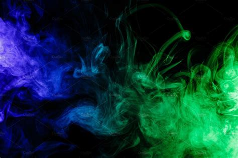 Abstract Blue And Green Smoke Hookah Containing Smoke Cloud And Dense