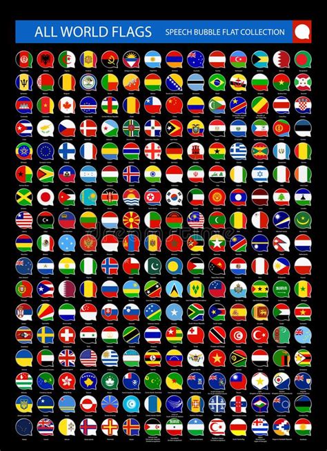 All World Flags Rounded Square Simple Vector Isolated On Black Stock