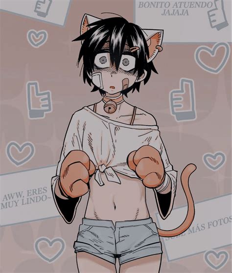 An Anime Character With Black Hair And Cat Ears