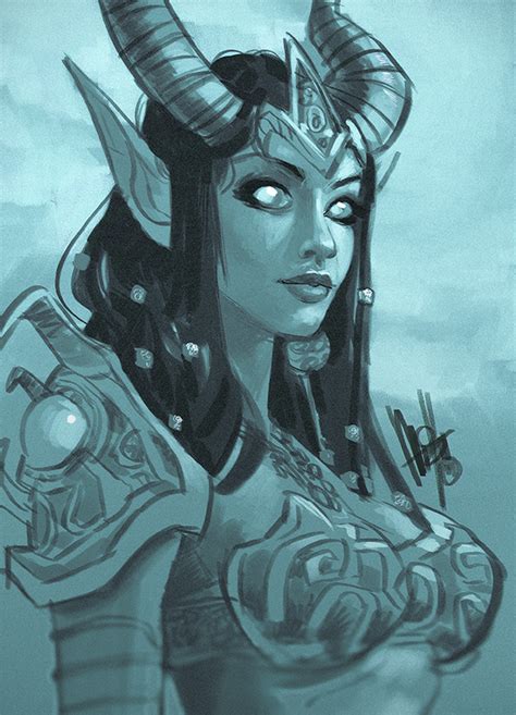 Draenei By Mel Milton Character Sketch Drawing Illustration