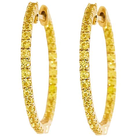 Carat Pink Sapphire Inside Out Yellow Gold Hoop Earrings For Sale At