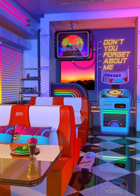 Retrowave Dine And Dream Poster Picture Metal Print Paint By Denny
