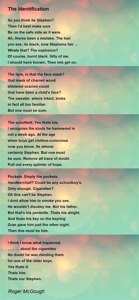 The Identification The Identification Poem By Roger Mcgough