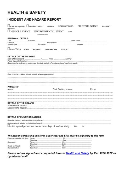 Free Hazard Report Forms In Ms Word Pdf Reportform Net