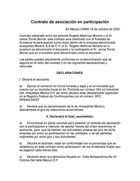 Contrato De Asociación En Participación Copia Contrato De